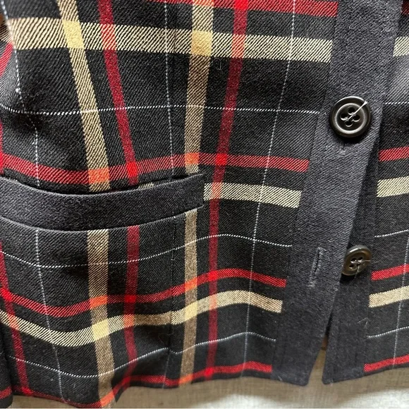 Vintage Pendleton 100’/, Wool Plaid Blazer Jacket 6 Petite Red Tan Black Tartan - Picture 11 of 12